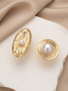 2 件套优雅仿珍珠戒指，艺术纹理设计，适合特殊场合，大胆时尚女士珠宝