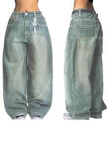 Women's Hip Hop Baggy Jeans Wide Leg Mid-Low Waist Jeans Loose Boyfriends Jeans 90s Vintage Denim Pants - 淺色水洗藍 - 查看 1