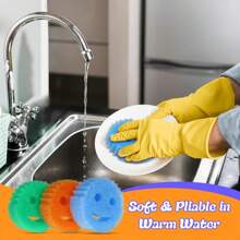 3件随机颜色，海绵，锅刷，清洁布，海绵擦，笑脸多功能擦洗海绵。可爱又强大的去污功能，厨房海绵，耐刮擦清洁垫，锅，碗，刀，叉，适用于餐具等。