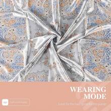 35 Inches Silk Head Scarf-Satin Hair Scarves Silk Bandana Scarf Headscarf For Women's Fashion Scarveshalloween - 大花腰果-藍色 - 查看 5