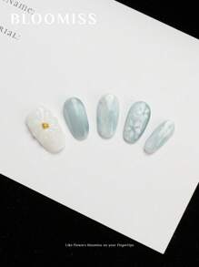 10 Pieces Of Handcrafted Press On Nails Short , Blue Nails , Summer Nails, Reusable Fake Nails Nail Supplies Nails