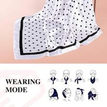 35 Inches Silk Head Scarf-Satin Hair Scarves Silk Bandana Scarf Headscarf For Women's Fashion Scarveshalloween - 波爾卡圓點 - 白色 - 查看 10