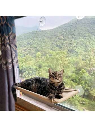 1 pieza Hamaca para gatos acogedora para ventanas - Universal para las 4 estaciones, con ventosas resistentes, montada en la ventana, firme, duradera, cómoda, cama para gatos de interior para gatos de todas las edades y tamaños