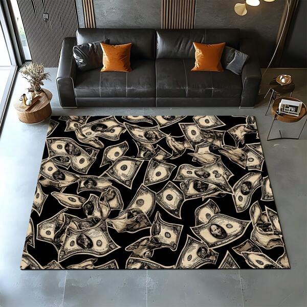 1pc Luxurious Money Print Fashionable Area Rug, European And American Stylish Creative Rug, 650gsm Gold Velvet Silicone Backing Rectangle Soft Large Size Carpet, Suitable For Yard, Camping, Entrance, Living Room, Bedroom, Game Room, Machine Washable All Season Floor Mat, Home Decor
