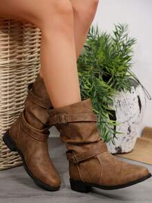 2025 Herbst/Winter Neuankömmling Flache Damen Knöchel Stiefel, modische vielseitige Stiefel bis zur Wade, Lässig Outdoor Damen Stiefel, minimalistische Pendler Damenschuhe, Western Stil Damenstiefel, Studenten Knöchel Stiefel, Winter Damenschuhe - braun - Übersicht 5