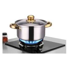 Juego de ollas de acero inoxidable set de ollas cocina acero inoxidable varias piezas resistentes tapas cristal/metal aptas estufa horno fácil limpiar diseño moderno duradero - Plateado - Ver 3