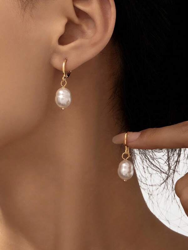 1 Pair Minimalist Fashion Baroque Pearl Earrings For Women, Elegant