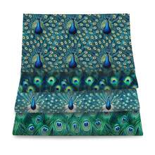 Set de 4 trozos de tela de poliéster estampados con plumas de pavo real de 50x45cm, ideal para acolchar, manualidades, coser a mano, fabricar carteras de forma DIY - Multicolor - Ver 2