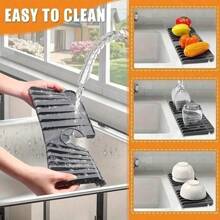 Silicone Kitchen Sink Organizer & Splash Guard - Multi-Functional Draining Tray For Sponge, Soap Dispenser And Cleaning Tools, 5° Incline Design For Faster Drainage, Leak-Proof Countertop Protection, Bathroom Storage | High Rim Organizer | Silicone Sink Mat
