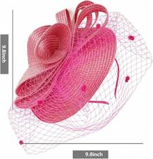 Derby Fascinators Women High Tea Party Hat Wedding Cocktail Flower Headware With Mesh And Feathers - Z-f0271-紫紅色 - 查看 6