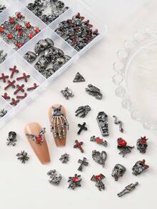 Halloween Nail Charms 3D Spider Skull Hand Alloy Nail Art Supplies Black Charms Nail Jewelry For Women Halloween DIY Nail Art Decoration Accessories - 彩色 - 查看 5