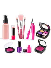 New Makeup Toy Set For Girls, Children Pretend Play Cosmetic Box Makeup Model Set (Random Foundation Color)