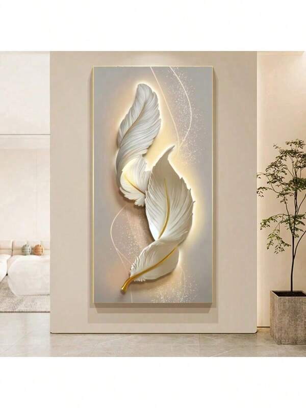 1 peça de pintura em tela moderna com penas abstratas, pôsteres com estampas abstratas de penas, decoração elegante para casa, adequada para sala de estar, quarto, hall de entrada, escritório. Artes de parede em estilo moderno, sem moldura.