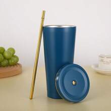 Stainless Steel Insulated Cup With Straw, Large Capacity Vacuum Coffee Cup, Portable Car Gift Insulated Cup - Mauve - View 6