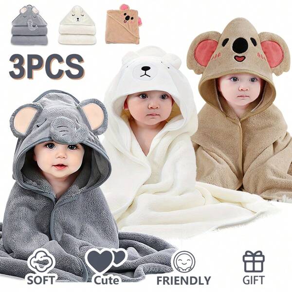 3Packs Hooded Baby Towels For Newborn Baby Bath Towel With Hood For Babies, Infant, Toddler And Kids, Large 31.5x31.5Inch, Soft And Absorbent Newborn Essential