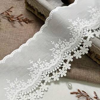 1 码 3D 花卉刺绣蕾丝花边，带复古荷叶边，可 DIY 用于服装、包包、桌布、布料