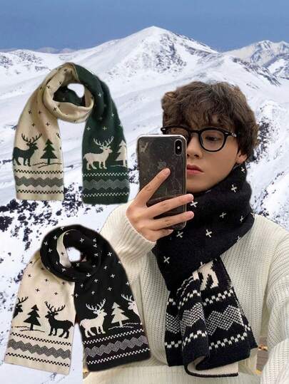 1 Piece, New Year, Christmas, Halloween, Winter, Red, Black, Scarf, Men's, Women's, Autumn, Winter, Red, 25 Years, New Style, High-End, Fashion, Casual, Hundreds Of Styles, Students, Knitted Scarf, Couple Style