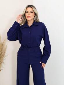 SHIRT AND PANTS SET - 寶藍色 - 查看 5