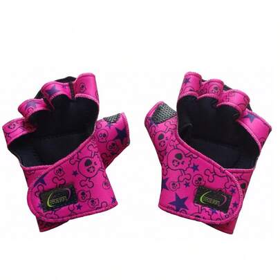 Luva de Treino Multiuso para Academia Luva Com Polegar de Neoprene Estampa Caveira Fundo Rosa