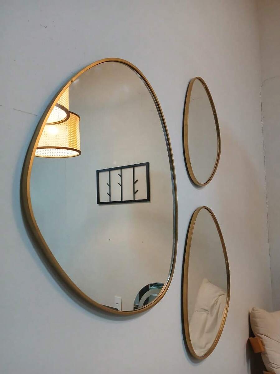 Kit Of 3 Mirrors With Organic Frame, Elegant Design - 金的 - 查看 1
