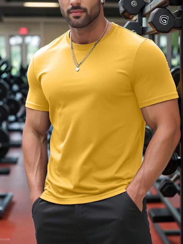 1pc Men's Solid Color Casual Sports T-Shirt, Comfortable, Spring/Summer