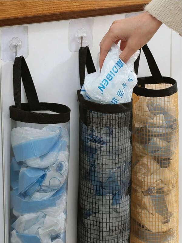 Hanging Trash Bag Holder, Plastic Bag Rack, Mesh Hanging Storage Dispenser, Wall-Mounted Storage Bag, Shoe Cover Plastic Bag Garbage Bag Organizer, Kitchen Storage Organizer, Wall-Mounted Storage Hanging Bag, Foldable, Breathable, Washable Mesh Trash Bag Dispenser/Organizer, Suitable For Home, Kitchen, Summer Beach Party, Grocery, Camping, Room Organization, Kitchen Accessories, Plastic Bag Storage