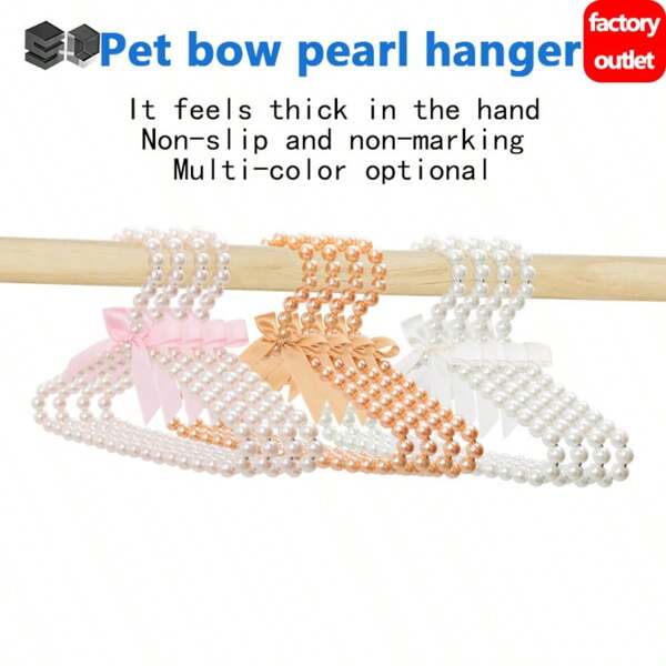 1 Stück eleganter falscher Perle Haustier Kleiderbügel mit Schleife, süßer mini Kunststoff Kleiderbügel geeignet für Hunde, Katzen, kleine Marionetten - Perlen Haustier Kleidungszubehör für kleine Hunde