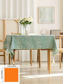 1 件美式乡村复古风格桌布，清新绿色提花面料矩形流苏桌布，适用于厨房、派对、野餐、宴会、家居装饰、所有季节 - 綠色 - 查看 13