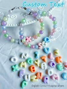 1 pieza Pulsera de resina con letra personalizable y colorida, pulsera de letra de nombre DIY, regalo para mamá/novia - Multicolor - Ver 2