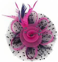 Derby Fascinators Women High Tea Party Hat Wedding Cocktail Flower Headware With Mesh And Feathers - Rose & Navy - View 4