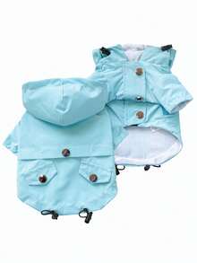 1pc Pet Raincoat With Hoodie, Transparent Sky Blue - Blue - View 8