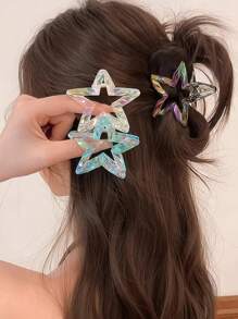 1pc Colorful Hollowed-Out Star-Shaped High Ponytail Clipper For Women, Half-Tied Hair At The Back Of The Head, High-End Clipper, Party Gift Headwear Fashion Hair Accessories Beauty Claw Clips Elegant Hair Clip Boho Hair Claw Fall Winter For Vacation Outfits Woman