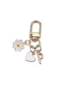Colgante de corazón blanco personalizado con decoración de margarita, se puede grabar con inicial y bendición/carta de amor | Llavero de corazón | Accesorio personalizado para bolso | Regalo, llavero, accesorio único para teléfono - Multicolor - Ver 28
