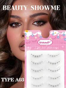 Waloshow Fairy 5对Air Lash新款A型假睫毛透明茎漫画假睫毛（包装随机发货） - 黑色 - 查看 2