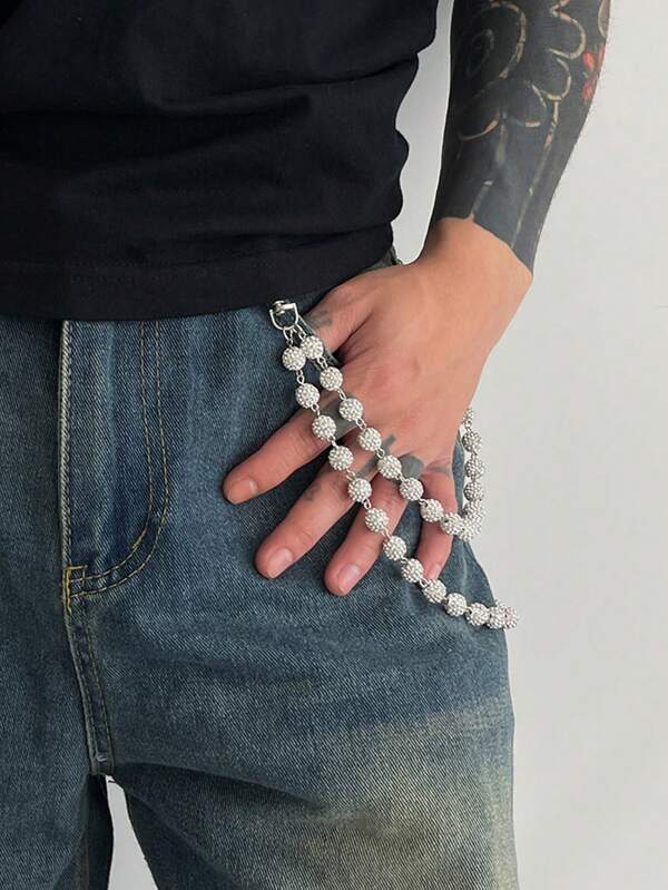 1 Stück modischer luxuriöser minimalistischer Strass-Kugelketten-Gürtel, Herrenkette für Hosen-Dekoration, geeignet für den täglichen Gebrauch, Feiertage, Jahrestage, Geburtstagsgeschenke für männliche Freunde