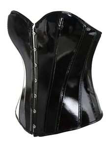1 件黑色漆面 PU 束身衣上衣，复古优雅束身衣腰带，束身衣腰带，塑身衣，用于连衣裙装饰，腰部训练器，用于腰部瘦身和腹部控制，万圣节配饰，万圣节服装，秋季服装 - 黑色 - 查看 2