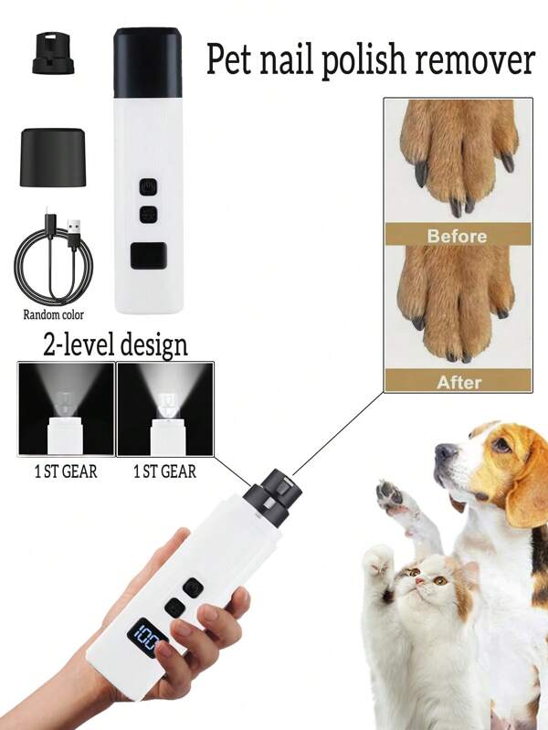 2-Speed Electric Dog Nail Clippers For Dog Nail Grinders Rechargeable USB LED Light Pet Quiet Cat Paws Nail Grooming Supplies Black And White LED Display Dog Nail Polishers