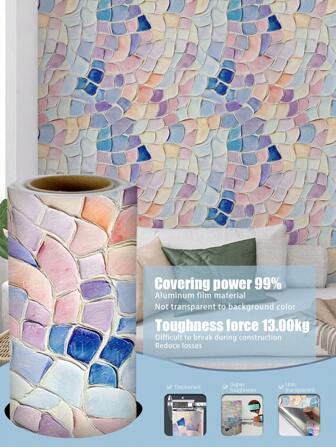 1 卷 1m/3m/5m 复古彩色石头不对称图案自粘乙烯基壁纸，水彩风格，可移除，防水，不透明，适用于家庭装饰/装修、卧室、厨房、客厅、橱柜、浴室、桌子和椅子，撕下并粘贴壁纸墙纸墙贴房间装饰墙面装饰客厅装饰