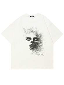 Tiny Spark 男士休闲面部印花短袖T恤，夏季 - 白色 - 查看 2