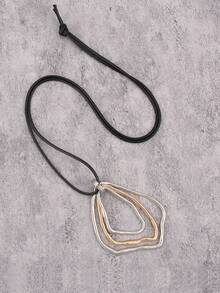1 Peça Colar Pendente Assimétrico Circular de 7 Camadas Minimalista e Fashion para Mulheres - Amarelo dourado prata branco cor mista - Visão 5