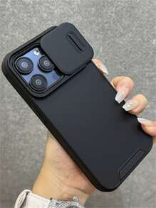 防震装甲硬质磨砂手机壳带尼龙挂绳适用于 16 15 14 Plus 13 12 Pro Max 11 16E 豪华全保护手机壳保险杠带滑动相机镜头盖 - 黑色 - 查看 6