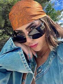 1pc New Y2K Frameless Fashion Glasses, European And American Style Oversized Retro Personalized Street Shooting Fashion Glasses For Women - Gold Frame Black and Gray Film - View 2