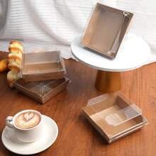 50-Pack 5-Inch Square Kraft Boxes With Clear Lids - Disposable Charcuterie & Dessert To-Go Containers (Brown) - 棕色 - 查看 7
