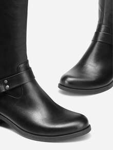 Women's Knee-High Boots, Comfortable Chunky Block Heel Pointed Toe Pull On Side Zipper Suede Slouch Riding Boots - Black - View 10