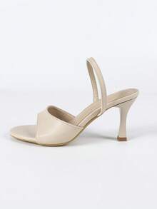 Women's Beige Leather Open Toe Strap Backless Sandals, Minimalist Design, Slim 7.8cm High Heels, Suitable For Commuting And Party Wear, Summer - Apricot - View 6