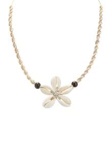 Bohemian Adjustable Shell Woven Flower Pendant Necklace - White & Black Bead Accents, Lightweight Beach Jewelry For Women, Everyday Summer Gift, Year-Round Versatile Accessory, Casual Jewelry, Natural Aesthetic, Boho Chic Accessory, Delicate Craftsmanship, Boho Fashion Lovers - Multicolor - View 5