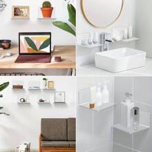 1 pieza Estantería flotante de acrílico transparente para montar en la pared para exhibir plantas, macetas, cámaras y objetos pequeños - Estantería adhesiva para dormitorio, fotos y almacenamiento de juguetes - Transparente y fácil de limpiar