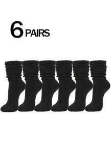 6 Pairs Women's Multicolor Slouch Crew Socks, Slouchy Socks, Fashionable Versatile Daily Soft Comfortable Moisture-Wicking Back-To-School Warm