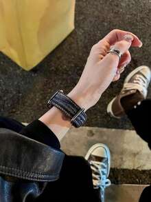 Colorful Plaid Textured Soft Faux Fur Compatible Watch Band For 38/40/41/42/44/45/46/49mm Series Ultra/SE10/9/8/7/6/5/4/3/2/1 - Colored Plaid Pattern - View 10