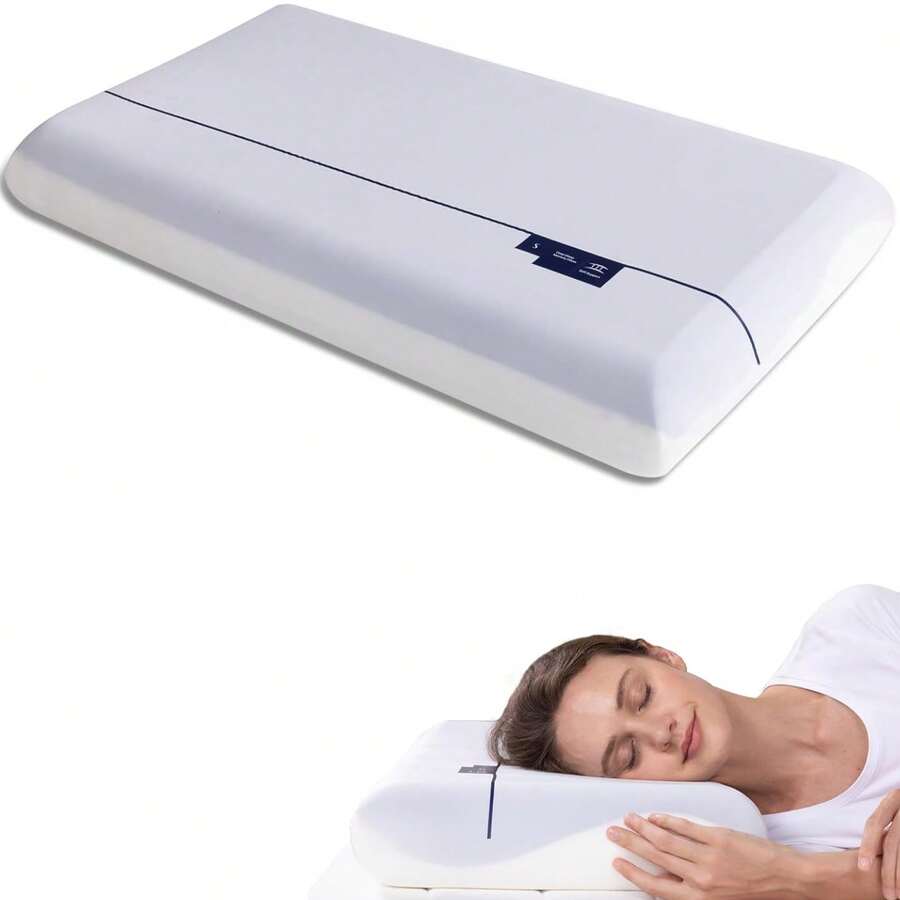 Cooling Memory Foam Pillows, Cervical Neck Pillow For Neck Pain Relief, Soft And Cooling For Back Side Sleeper Pillow With Two-Sided Reversible, Fits The Face Perfectly, Home Bed Pillows Cooling Gel Cervical Neck Pillow - Deep Sleep Ergonomic Cooling Pillow For Neck Pain Relief - 灰色 - 查看 1